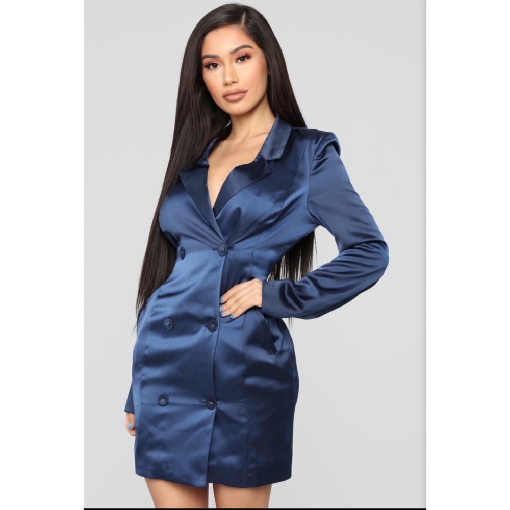Professional Gal Satin Blazer Dress - Navy in M.